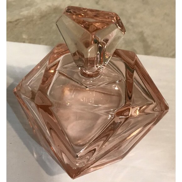 Vintage Diamond-Shaped Pink Glass Vanity Container 2 Pc  Powder Trinket Dish - Picture 5 of 11